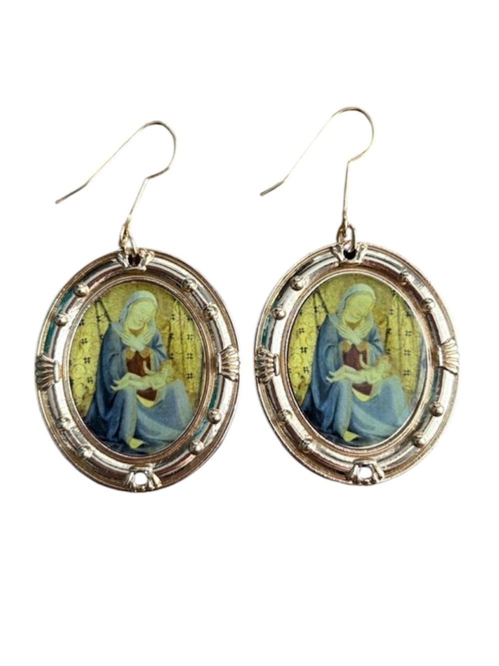 5/$25 Oval Religious Icon Earrings – Virgin Mary & Child Art